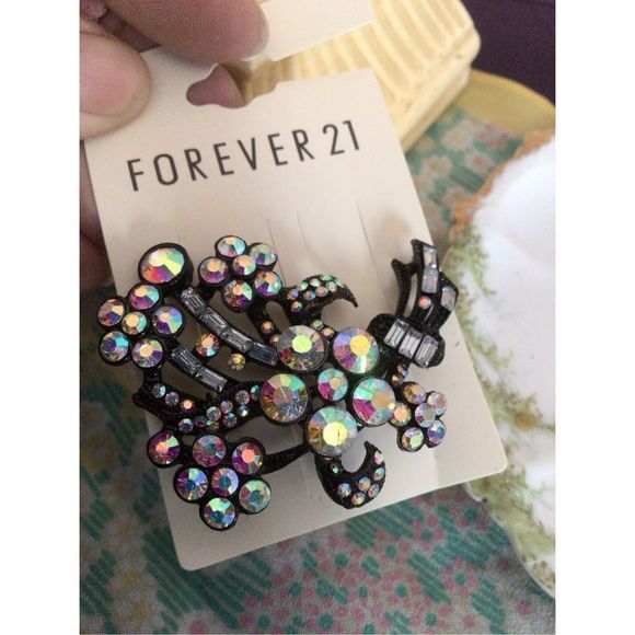 NWT Forever 21 Pin Brooch Iridescent Rhinestone Flower Bundle - Picture 7 of 14